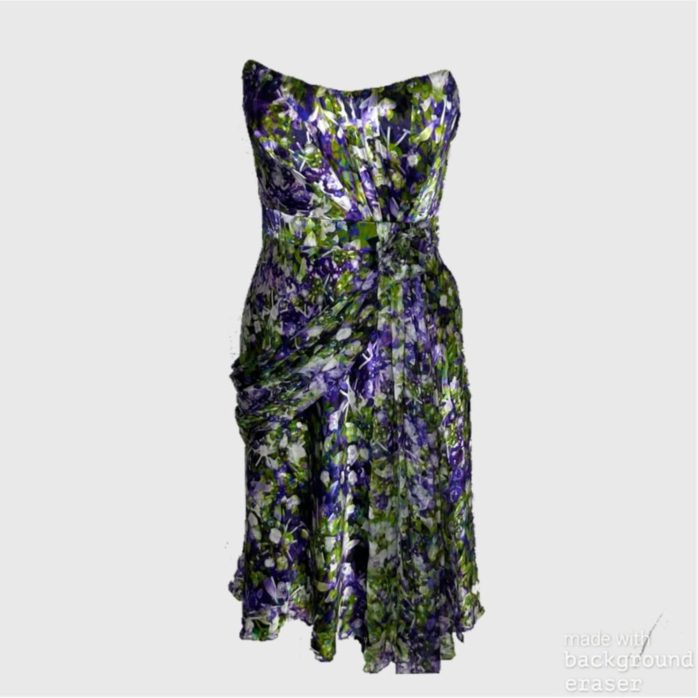 Theia Strapless Mini Dress with Beaded flower Sash - Boning at Bust - Size 8